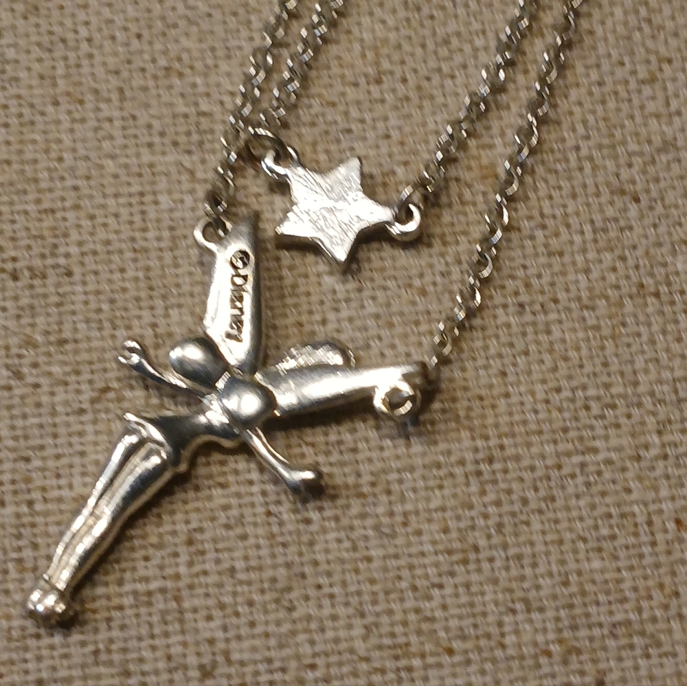Tinker Bell Double Chain With Star Silvertone Necklace - Picture 6 of 13